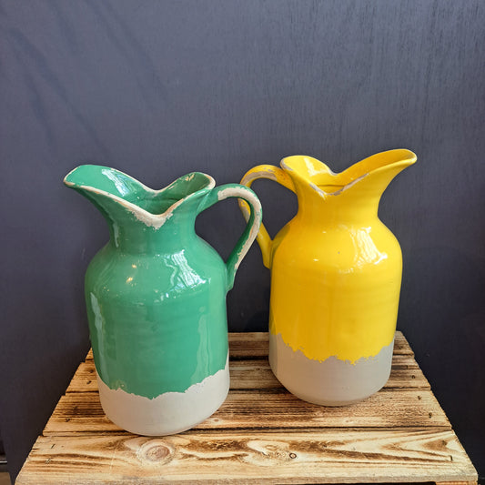 Green and yellow ceramic jug vases from best florist in Croydon and Bromley