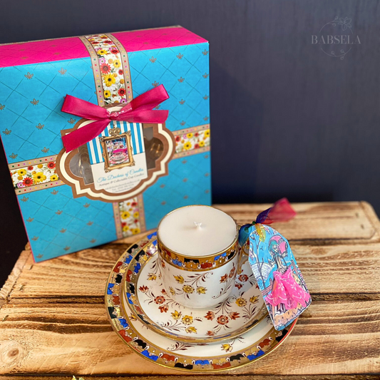 1905 Antique Edwardian Blend Candle in a vintage floral teacup set with decorative gift box