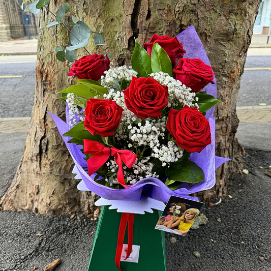 I Love You Bouquet with Red Roses and Baby's Breath - Same Day Delivery by Babsela Flowers in Beckenham